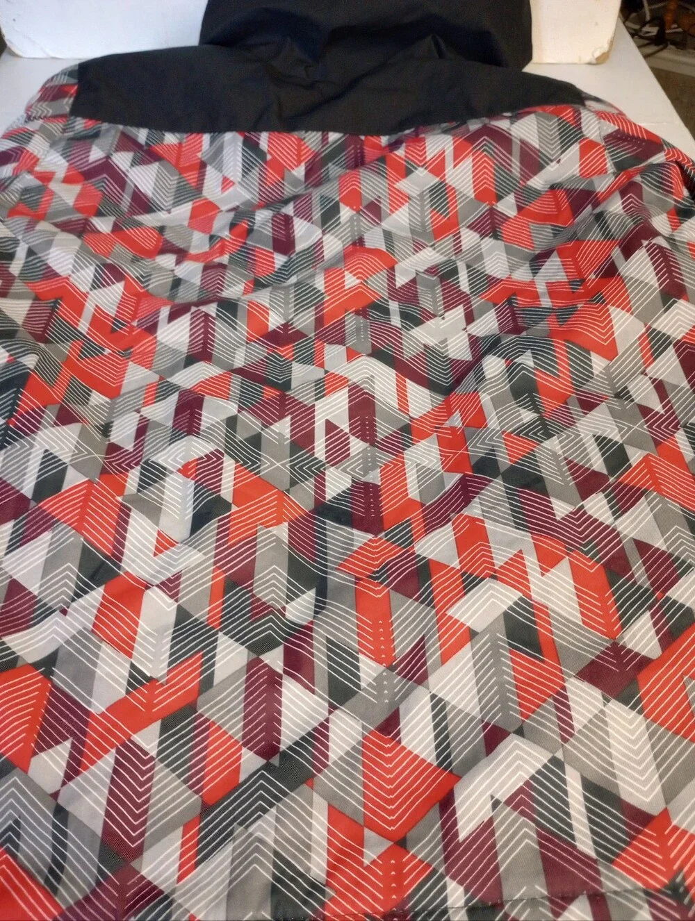 Lands' End Kids Geometric Hooded Red, Gray & Black Jacket Size Medium (10-12)